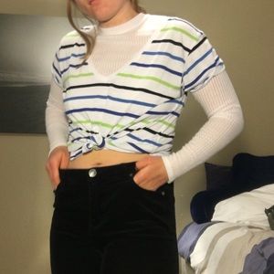 Striped tee with cuffed sleeves